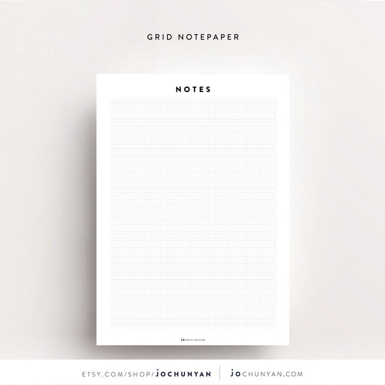 May include: A printable grid notepaper sheet with the word "NOTES" at the top. The sheet is white with a light gray grid pattern.