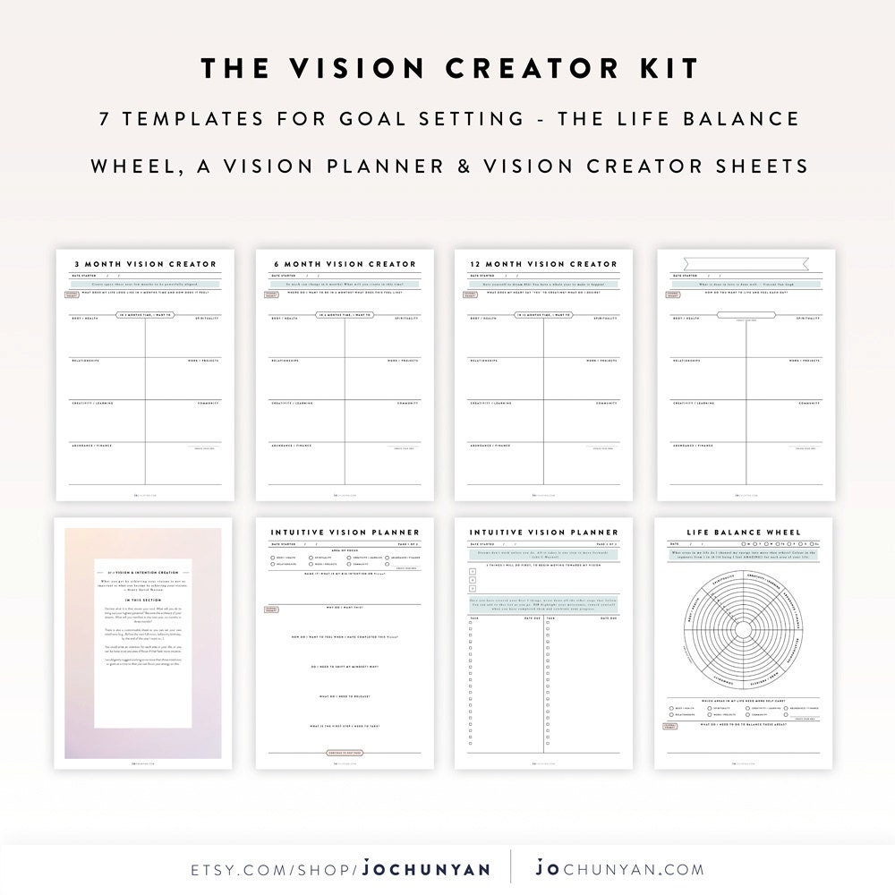 vision creator kit goal planner journal template planner goal journal template