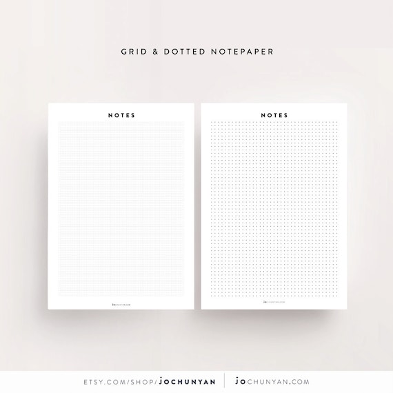 Grid & Dotted Notepaper, Grid Notepaper, Notepaper, Dotted Notepaper, Printable, Bullet Journal Printable, Bullet Journal Sheet