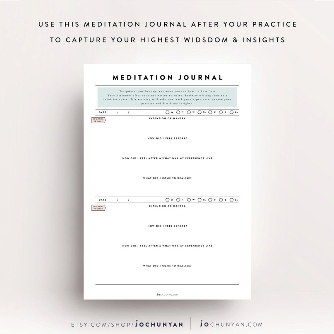 Meditation Kit / Guided Meditation, Meditation Diary, Meditation Journal, Yoga, Journal, Bullet