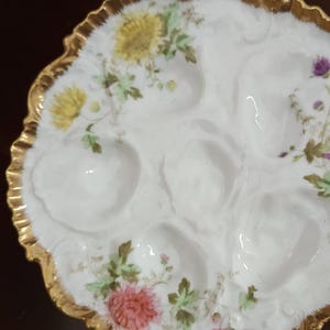 Antique Oyster Plate - Hand Painted Flowers -  Limoges Porcelain - France