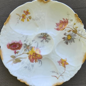 Antique Floral Oyster Plate ~ Hand Painted Porcelain