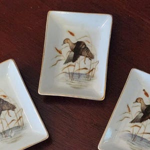 Mid Century Butter Pats / Gewürzschale ~ Handgemalte Enten ~ Vierteilig, Sammlerstücke