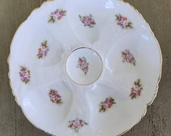 Antique Oyster Plate ~  Collectable White Porcelain decorated with Roses