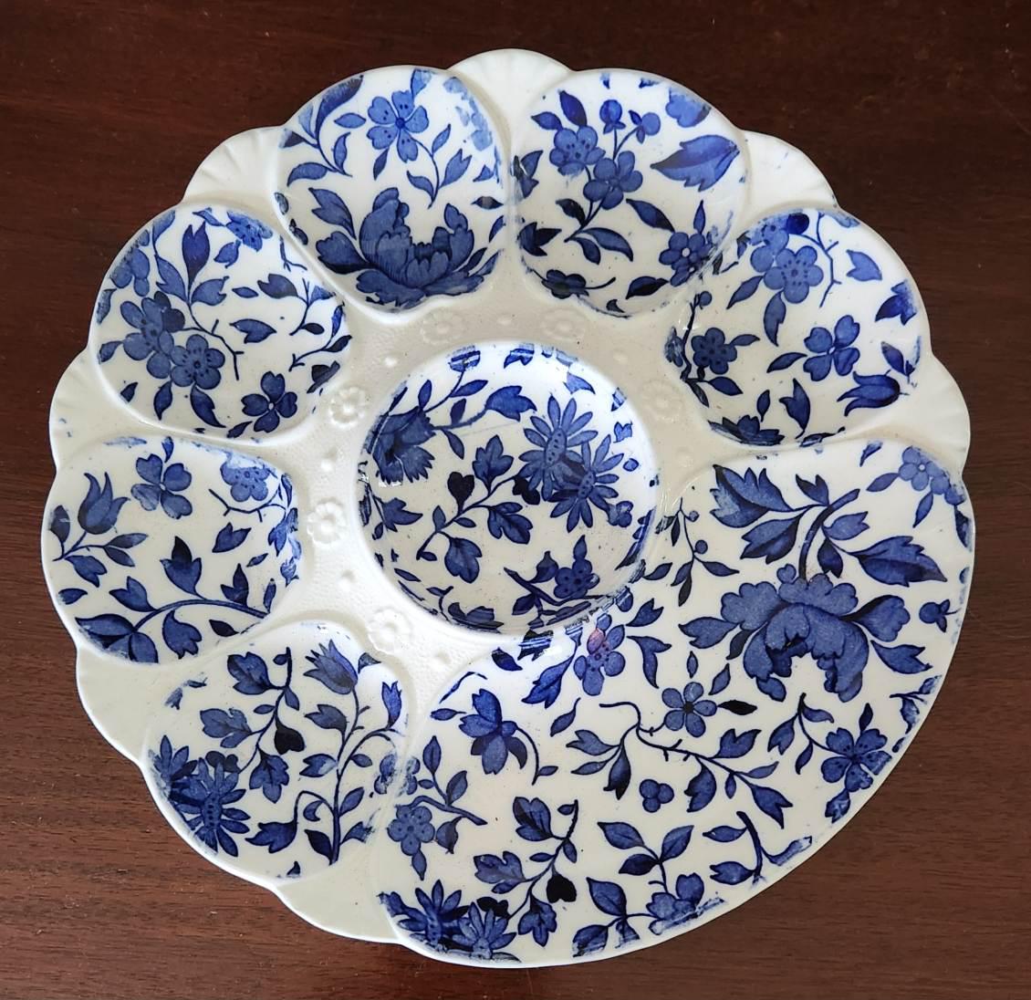 Antique Oyster Plate ~ Minton, 19th Century,  Flow Blue Oyster Plate