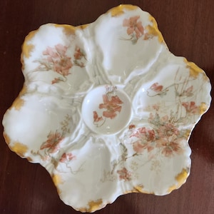 Antique Haviland Oyster Plate  - Maple & Co. - London, England - Hand Painted Limoges Porcelain - France