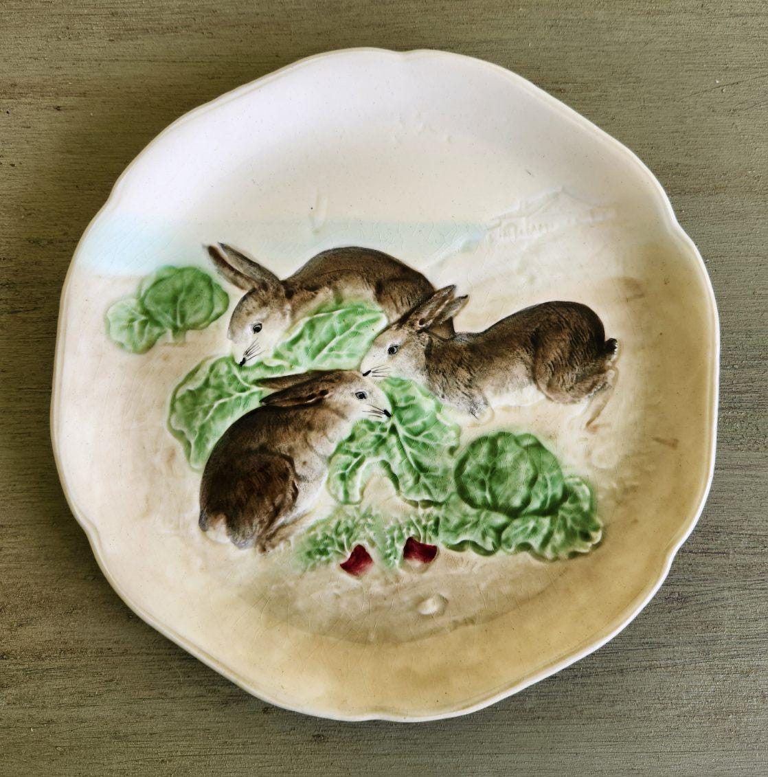 Antique Rabbit Collectable Plate ~ Choisy le Roi, France ~ Collectable Majolica