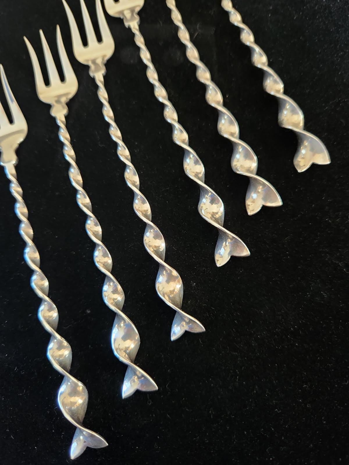 Antique Sterling Silver Oyster / Seafood / Cocktail Forks - Set of