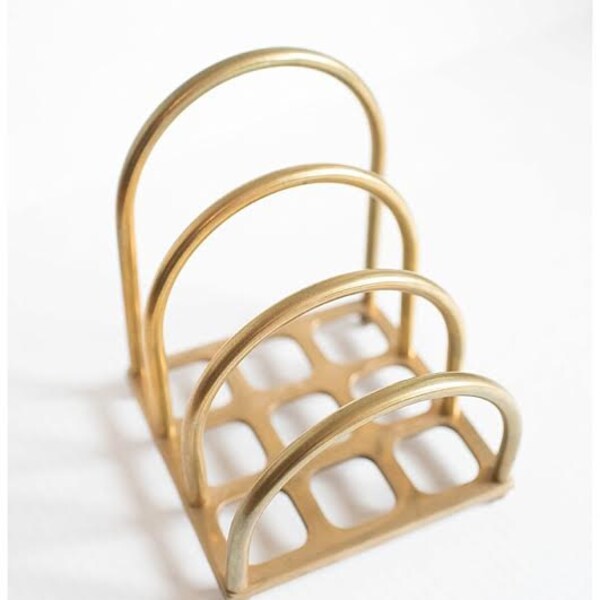 Vintage Solid Brass Desk Organizer | Paper Mail Files Filing Magazine Rack | Gold Desk Organizer