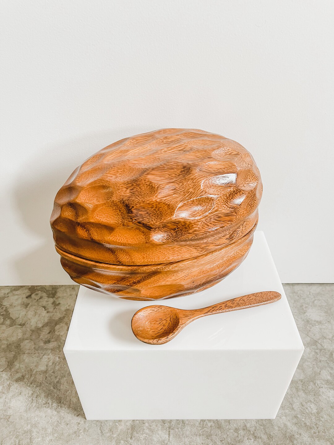 Vintage MCM Wooden NUT BOWL Vintage Wood Bowl With Spoon Etsy
