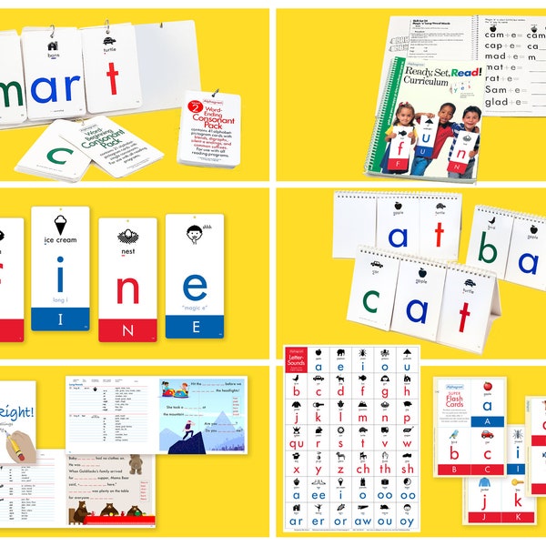 Essential Reading Teacher Set — 7 great products: Curriculum Book, CVC Flip-Book, WordMaker, Big Cards, Spell It Right, Poster, Quick Guide