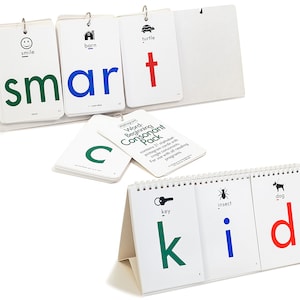 Alphagram SuperSet / ¿Es una palabra? + WordMaker / flipbook para palabras CVC + 6 paquetes de tarjetas móviles (159 tarjetas de letras y sonidos) y soporte