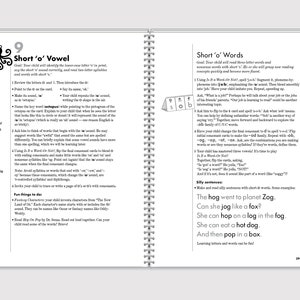 May include: A colorful page from a children's book about learning the short 'o' vowel sound. The page features an illustration of an octopus and a list of words with the short 'o' sound. The page also includes a section on how to teach children about the short 'o' sound.