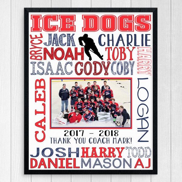 HOCKEY COACH GIFT ~ Hockey Team Gift ~ Custom Hockey Team Photo Gift ~ Boys Hockey Print ~ End of Season Ice Hockey Gift ~ Hockey Typography