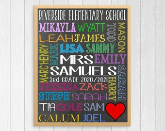 Printable Teacher Gift, Chalkboard Teacher Sign, Student Names Classroom Poster, End of Year Gift, Back to School Christmas Teacher Gift
