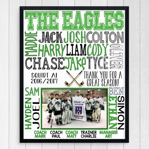 HOCKEY COACH GIFT ~  End of Season Hockey Gift ~ Personalized Hockey Print ~ Custom Hockey Gift ~ Hockey Team Photo ~ Ice Hockey Team ~ Jpg