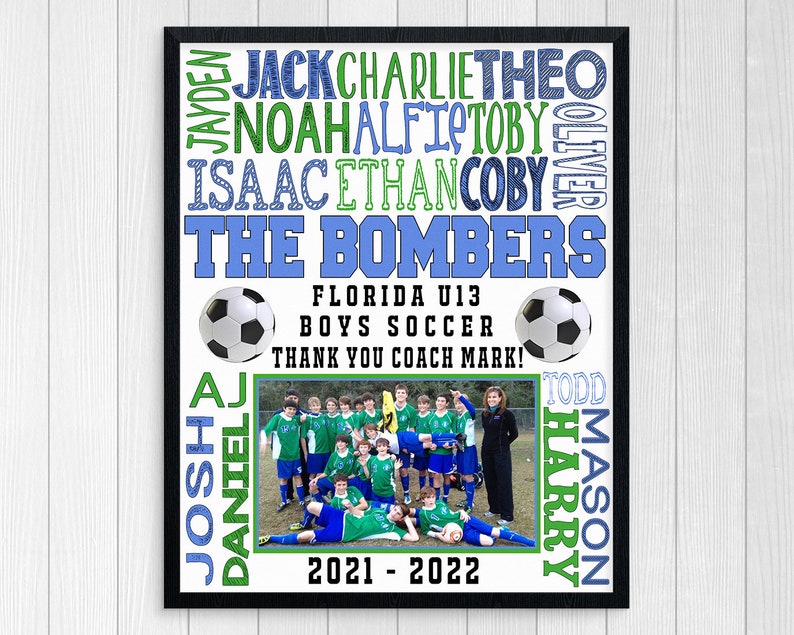 SOCCER COACHES GIFT Printable Soccer Custom Soccer Gift Boys Soccer End of Year Soccer Gift Soccer Team Photo Soccer Thank You image 1