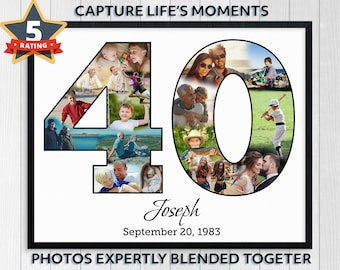 40th Birthday, 40th Birthday Gift, 40th Birthday Poster, 40th Birthday Decor, 40th Birthday Him 40th Birthday Her Personalized Photo Collage