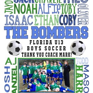 SOCCER COACHES GIFT Printable Soccer Custom Soccer Gift Boys Soccer End of Year Soccer Gift Soccer Team Photo Soccer Thank You image 3