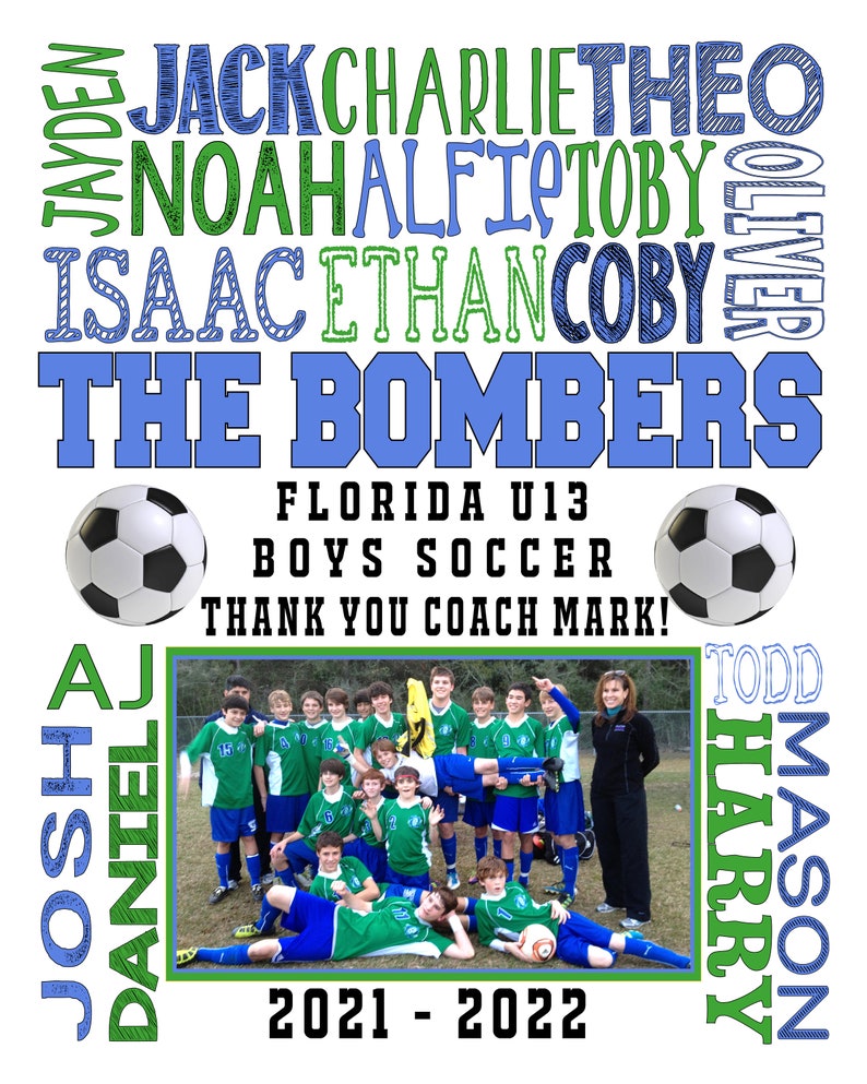 SOCCER COACHES GIFT Printable Soccer Custom Soccer Gift Boys Soccer End of Year Soccer Gift Soccer Team Photo Soccer Thank You image 3