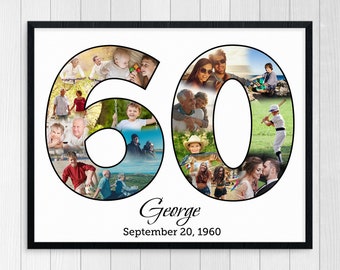 60th Birthday, 60th Birthday Gift, 60th Birthday Poster, 60th Birthday Decor, 60th Birthday Him 60th Birthday Her Personalized Photo Collage