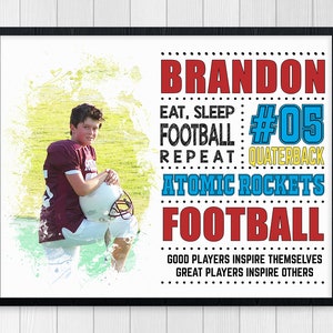 Football Digital Print, Football Player Gift, Personalized Football Subway Art, Sports Gift, Team Gift, Wall Art, Football Stats Art