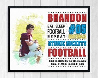 Football Digital Print, Football Player Gift, Personalized Football Subway Art, Sports Gift, Team Gift, Wall Art, Football Stats Art