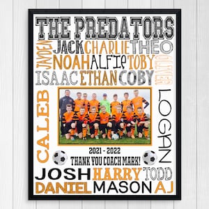SOCCER COACH GIFT ~ Soccer Team Photo ~ Custom Soccer Gift ~ Soccer Team Banner ~ Year End Soccer Gift Club Soccer Gift Personalized Soccer