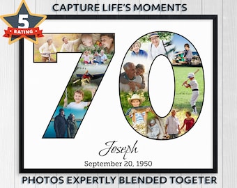 70th Birthday, 70th Birthday Gift, 70th Birthday Poster, 70th Birthday Decor, 70th Birthday Him 70th Birthday Her Personalized Photo Collage