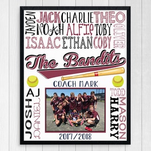 SOFTBALL COACH GIFT ~ Personalized Softball Photo ~ Softball Wall Decor  ~ Softball Coach Gift ~ End of Season Softball ~ Softball Printable