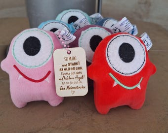 Mutmacher Monsterchen kleiner Taschenfreund aus Plüsch für die Schultüte oder als  Geburtsagsgeschenk klein und feiner Sellentröster