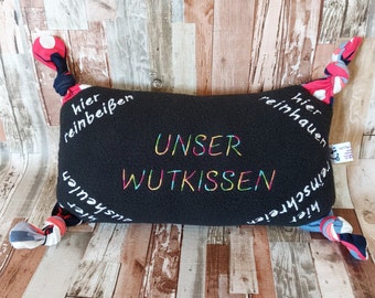Wutkissen, personalisiertes Kissen, Namenskissen, Schmusekissen in 2 Größen, Geschenkidee für Kinder, Geschenke für Eltern,"Multicolor-Garn"