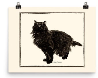 Black Cat 3 Sepia Art Print  , Vintage Style Art, Gift for Cat Lovers