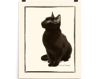 Black Cat 4 Sepia Art Print  , Vintage Style Art, Gift for Cat Lovers