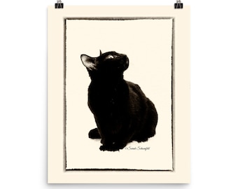 Black Cat 6 Sepia Art Print  , Vintage Style Art, Gift for Cat Lovers