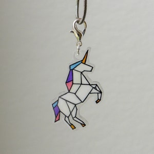 Geometrical Unicorn Shrink Plastic Charm With Lobster Clasp, Unicorn Shrinky Dinks, Geometrical Plastic Unicorn, Handmade Plastic Charms