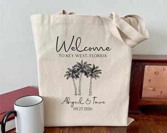 Personalized Palm Tree Wedding Tote Bag: Tropical Guest Welcome Bag, Hawaii, Florida, Caribbean