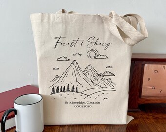 Personalized Mountain Wedding Tote Bag: Welcome Gift