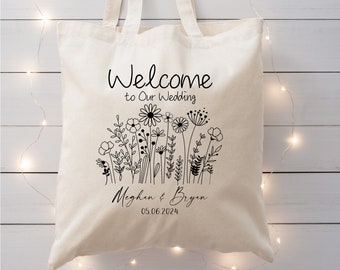 Wildflower Wedding Tote, Outdoor Wedding, Wedding Welcome Bag, Wild Flower Meadow, Wedding Guest Bag, Tote Bag, Personalized Tote