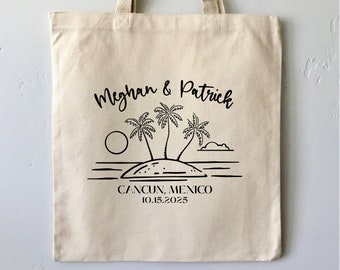 Beach Wedding Tote, Wedding Welcome Tote, Wedding Tote, Personalized Tote, Tropical Wedding, Palm Tree Wedding Tote, Bachelorette Party Tote