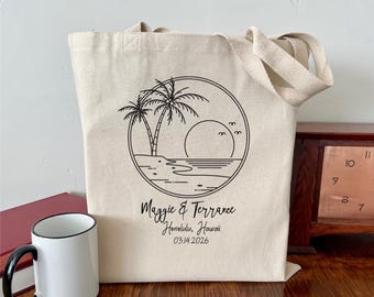 Beach Wedding Tote, Island Wedding, Tropical Wedding, Wedding Welcome Bag, Personalized Tote, Beach Badge, Destination Wedding Tote