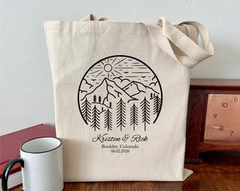 Personalized Mountain Wedding Tote Bag: Welcome Gift