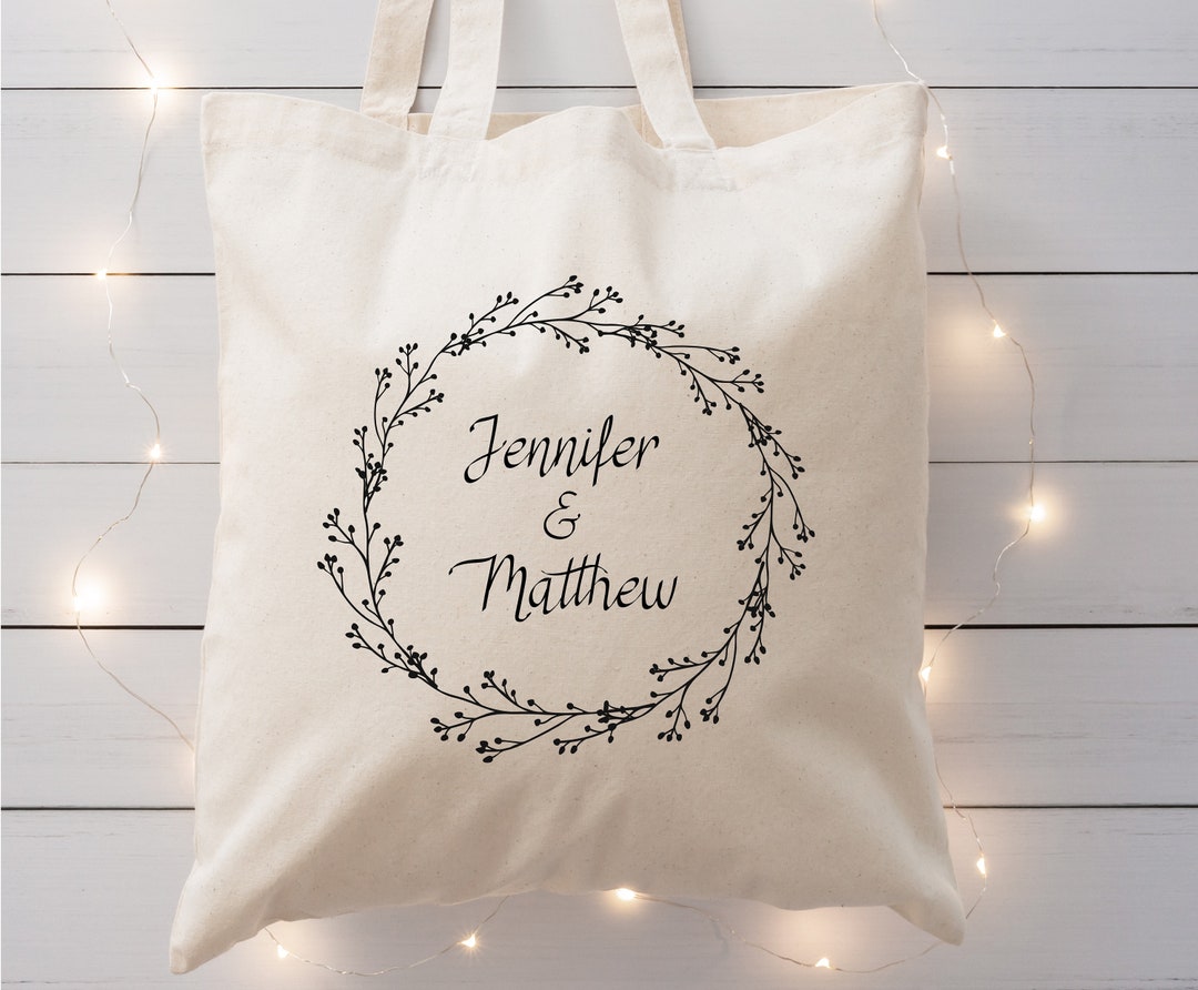 Personalized Wedding Tote, Wedding Welcome Bag, Wreath Wedding Tote ...