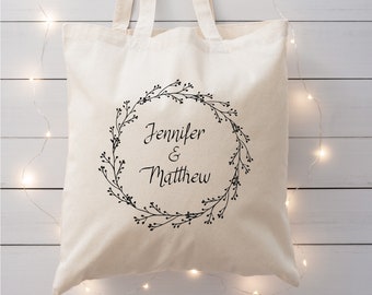 Personalized Wedding Tote, Wedding Welcome Bag, Wreath Wedding Tote, Wedding Guest Bag, Hotel Welcome Bag, Wedding Guest Gift