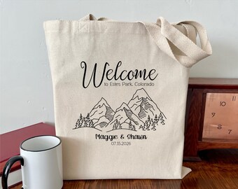 Personalized Mountain Wedding Welcome Tote Bag