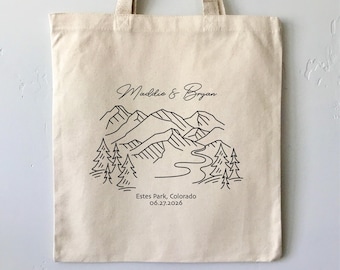 Mountain Wedding Tote, Mountain Wedding, Wedding Welcome Bag, Mountain Badge Tote, Wedding Guest Bag, Mountain Tote Bag, Personalized Tote