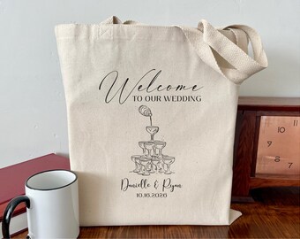 Personalized Champagne Tower Wedding Tote Bag: Hotel Welcome Gift