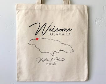 Jamaica Wedding Tote, Wedding Welcome Bag, Personalized Tote, Jamaica Map Tote, Jamaica Welcome Bag, Ocho Rios, Montego Bay, Negril