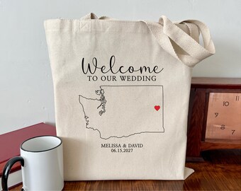 Personalized Washington Wedding Welcome Tote, Cotton Canvas Bag, Guest Bag