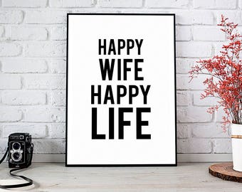 Happy Life,Happy Wife,Wedding Gift,Anniversary Gift,Printable Wall Art,Instant Download,Wife,Gift For Her,Gift For Husband,Husband Gift,Art